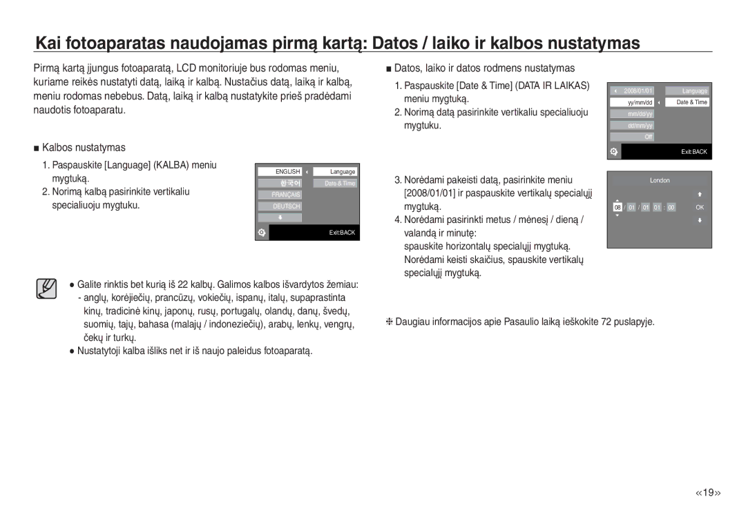 Samsung EC-NV30ZSBA/RU, EC-NV30ZBBA/RU manual Kalbos nustatymas 