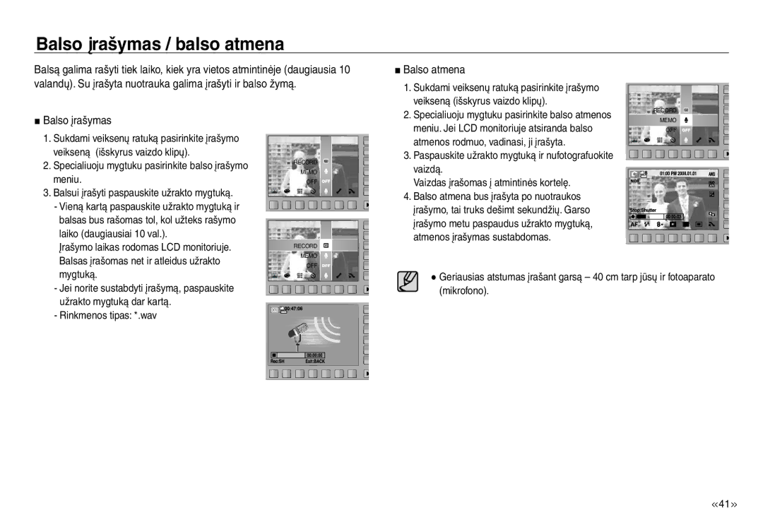 Samsung EC-NV30ZSBA/RU, EC-NV30ZBBA/RU manual Balso įrašymas / balso atmena, Balso atmena 