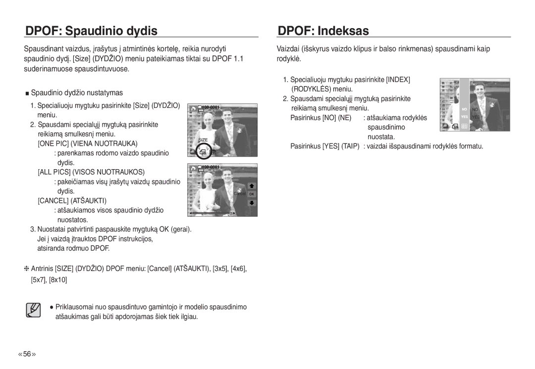 Samsung EC-NV30ZBBA/RU, EC-NV30ZSBA/RU manual Dpof Spaudinio dydis, Dpof Indeksas, Cancel Atšaukti 