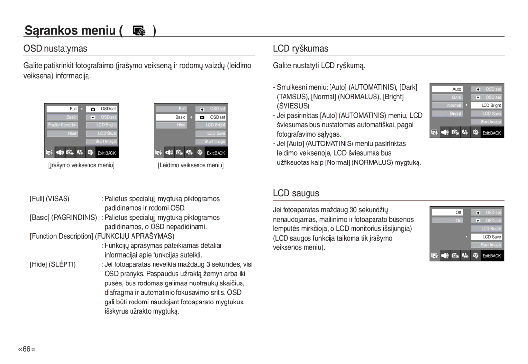 Samsung EC-NV30ZBBA/RU, EC-NV30ZSBA/RU manual OSD nustatymas, LCD ryškumas, LCD saugus, Galite nustatyti LCD ryškumą 