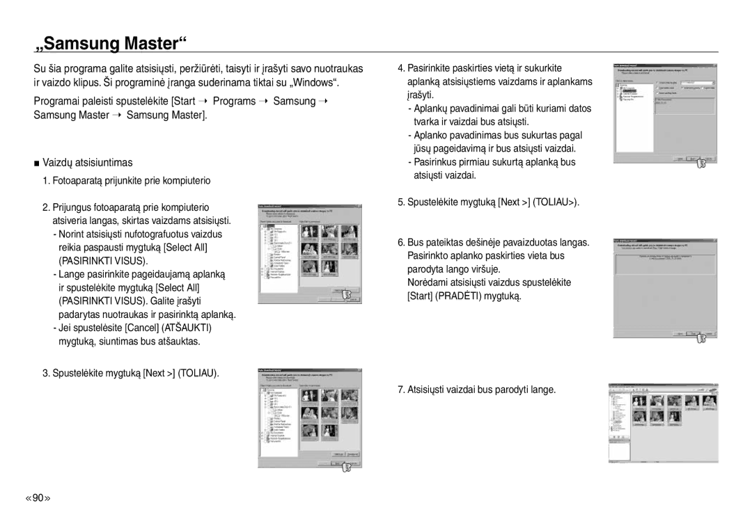 Samsung EC-NV30ZBBA/RU, EC-NV30ZSBA/RU manual „Samsung Master, Fotoaparatą prijunkite prie kompiuterio, Pasirinkti Visus 