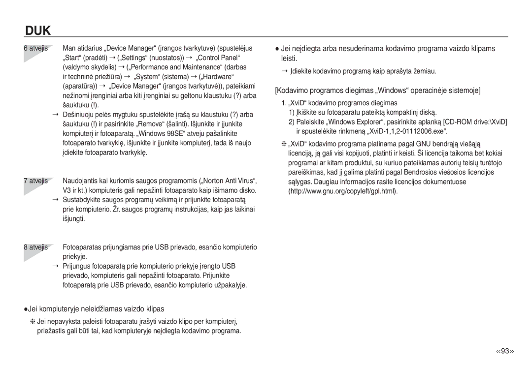 Samsung EC-NV30ZSBA/RU, EC-NV30ZBBA/RU manual Jei kompiuteryje neleidžiamas vaizdo klipas 