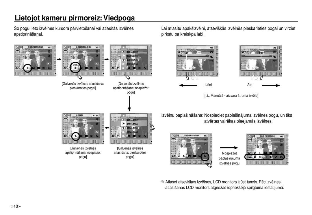 Samsung EC-NV30ZBBA/RU, EC-NV30ZSBA/RU manual Lietojot kameru pirmoreiz Viedpoga 