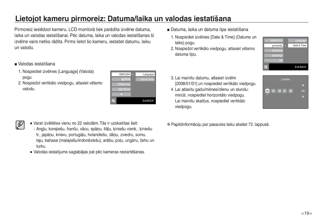 Samsung EC-NV30ZSBA/RU, EC-NV30ZBBA/RU manual Valodas iestatīšana 