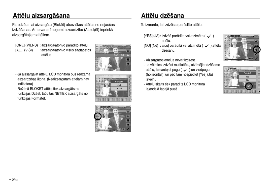 Samsung EC-NV30ZBBA/RU, EC-NV30ZSBA/RU manual Attēlu aizsargāšana, Attēlu dzēšana, ALL Visi 