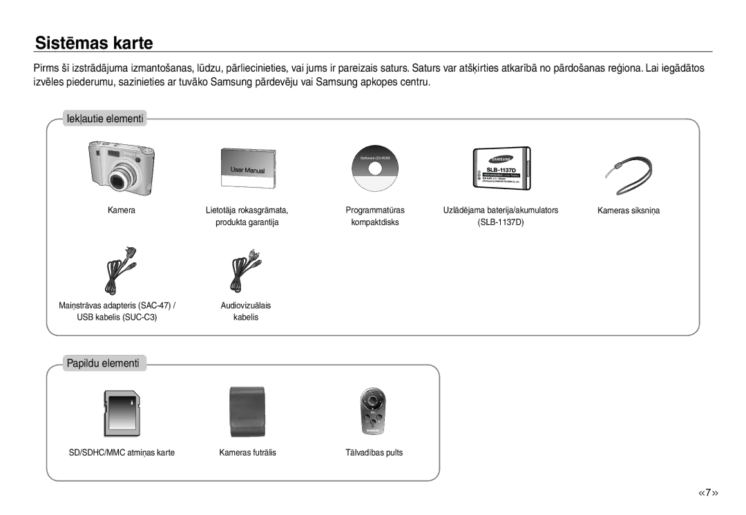 Samsung EC-NV30ZSBA/RU, EC-NV30ZBBA/RU manual Sistēmas karte, Papildu elementi 