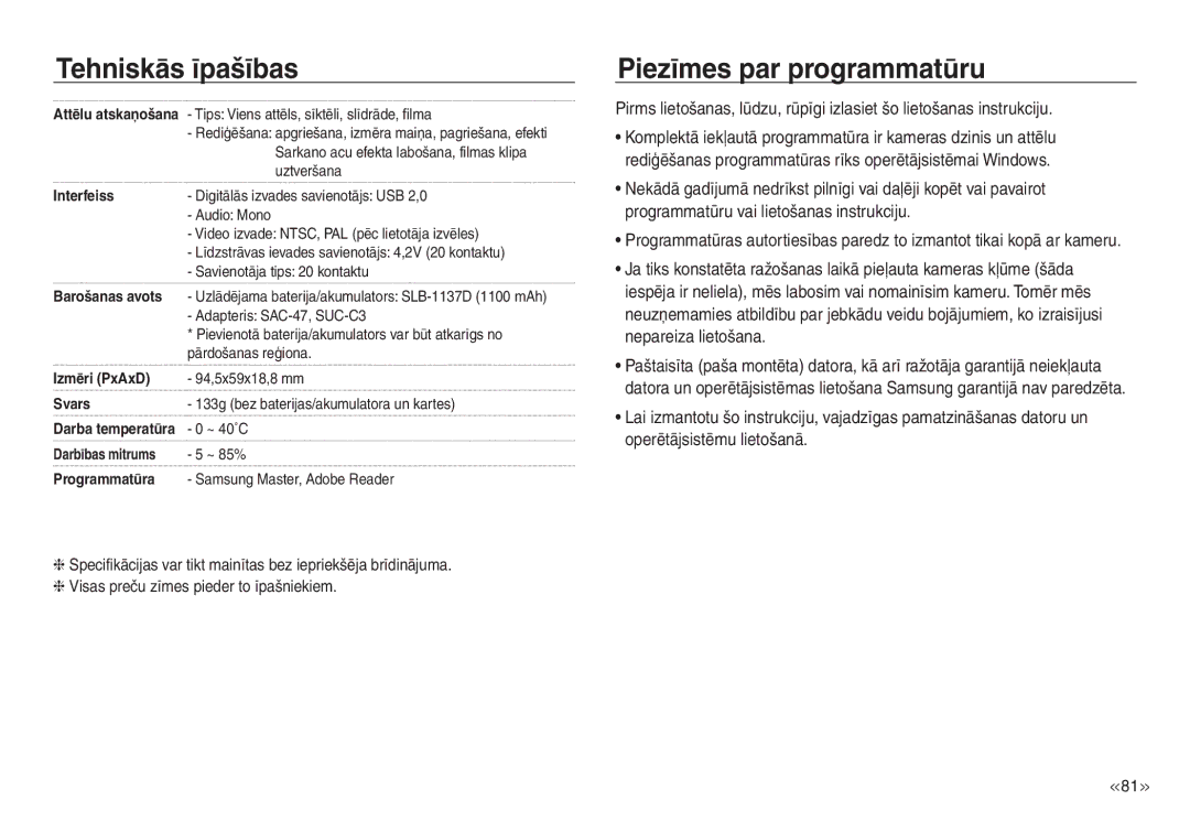 Samsung EC-NV30ZSBA/RU, EC-NV30ZBBA/RU manual Piezīmes par programmatūru 