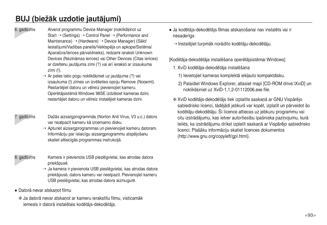 Samsung EC-NV30ZSBA/RU, EC-NV30ZBBA/RU manual Datorā nevar atskaņot filmu 