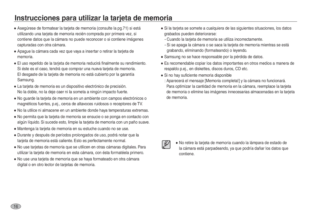 Samsung EC-NV30ZBDA/E3, EC-NV30ZSDA/E3, EC-NV30ZBBB/E1, EC-NV30ZBBC/E1 Instrucciones para utilizar la tarjeta de memoria 