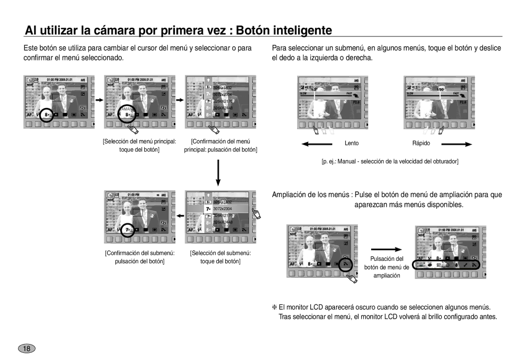 Samsung EC-NV30ZBBC/E1, EC-NV30ZSDA/E3, EC-NV30ZBDA/E3 manual Al utilizar la cámara por primera vez Botón inteligente 