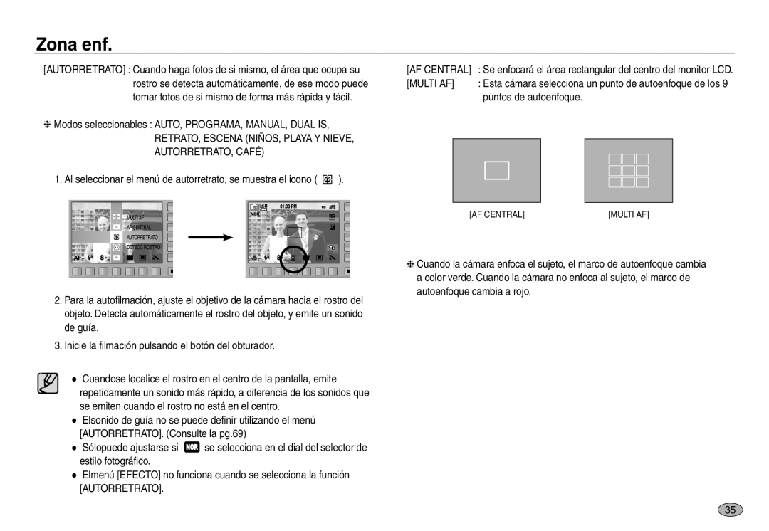 Samsung EC-NV30ZSBB/E1, EC-NV30ZSDA/E3, EC-NV30ZBDA/E3 Zona enf,  Modos seleccionables AUTO, PROGRAMA, MANUAL, Dual is 