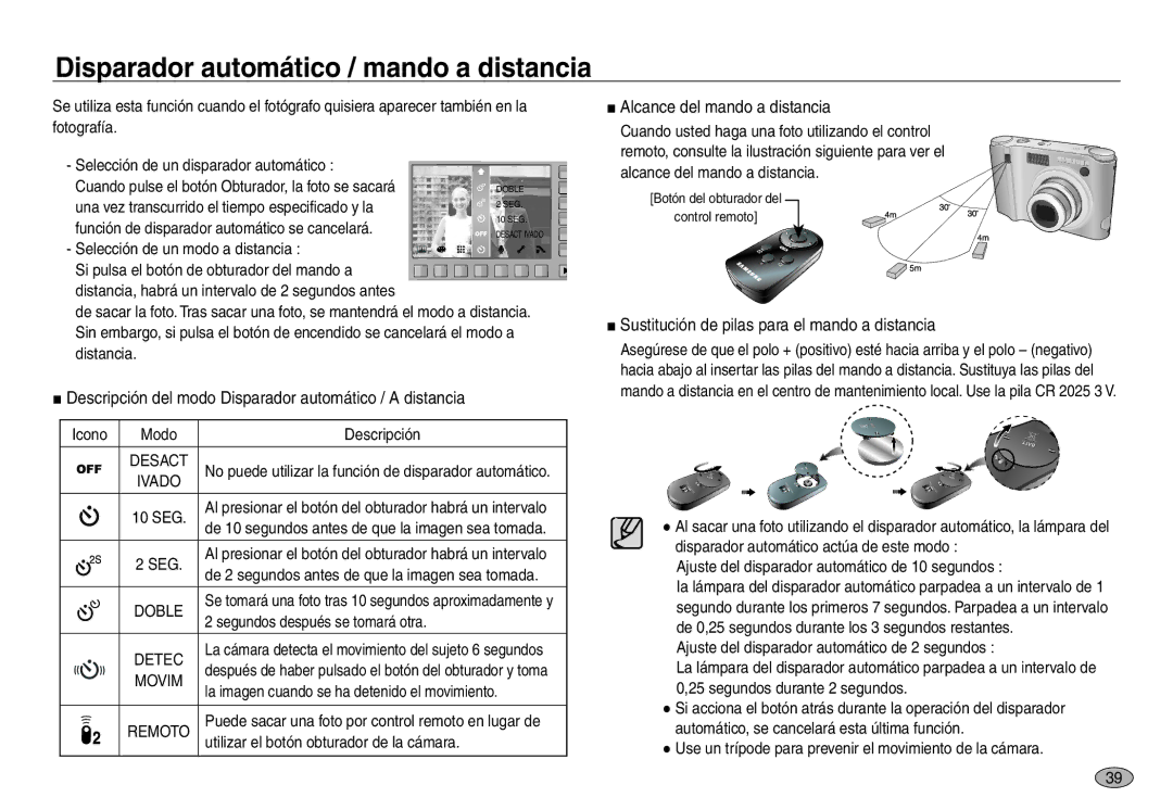 Samsung EC-NV30ZSDA/E3 Disparador automático / mando a distancia, Descripción del modo Disparador automático / a distancia 