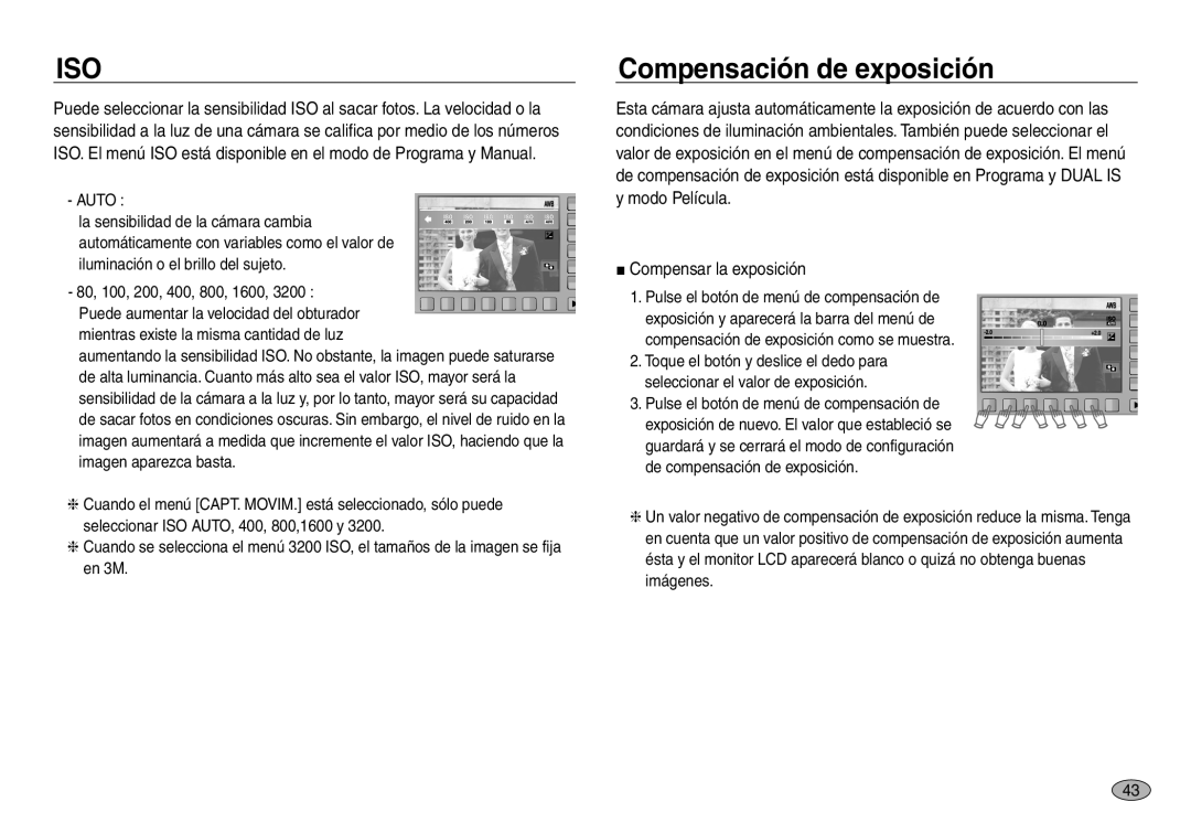 Samsung EC-NV30ZSBB/E1, EC-NV30ZSDA/E3, EC-NV30ZBDA/E3, EC-NV30ZBBB/E1 Compensación de exposición, Compensar la exposición 