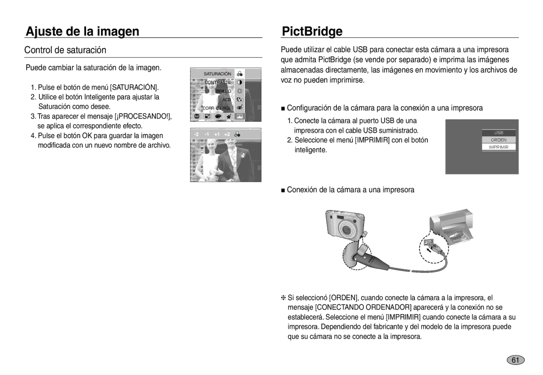 Samsung EC-NV30ZBBA/AS, EC-NV30ZSDA/E3, EC-NV30ZBDA/E3 manual PictBridge, Conexión de la cámara a una impresora, Inteligente 