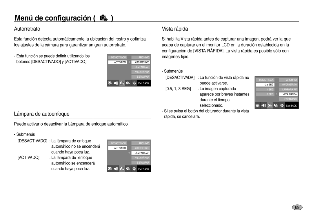 Samsung EC-NV30ZBBA/AS, EC-NV30ZSDA/E3, EC-NV30ZBDA/E3 Autorretrato Vista rápida, Lámpara de autoenfoque, Imágenes fijas 