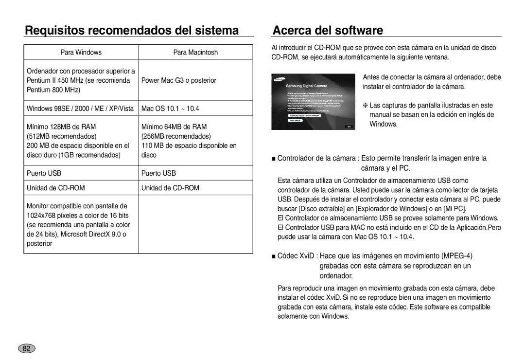 Samsung EC-NV30ZBBC/E1, EC-NV30ZSDA/E3, EC-NV30ZBDA/E3 manual Requisitos recomendados del sistema, Acerca del software 