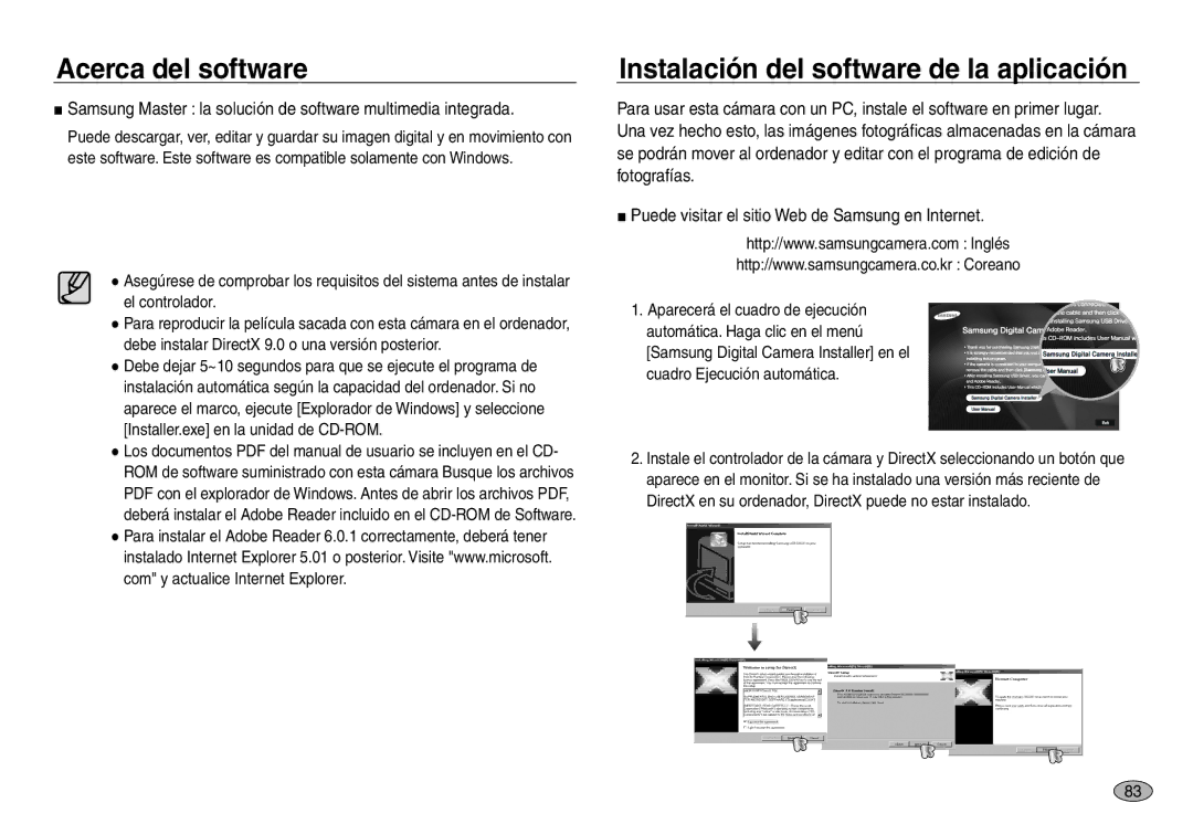 Samsung EC-NV30ZSBB/E1, EC-NV30ZSDA/E3, EC-NV30ZBDA/E3, EC-NV30ZBBB/E1 manual Instalación del software de la aplicación 