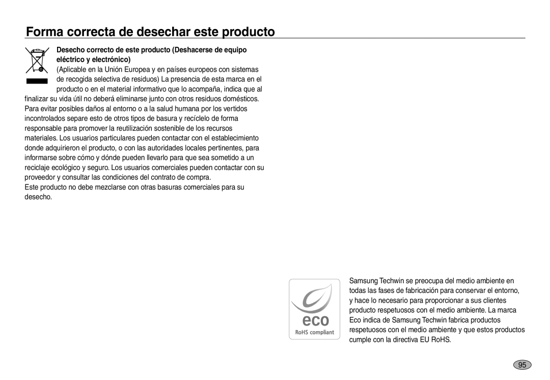 Samsung EC-NV30ZSDA/E3, EC-NV30ZBDA/E3, EC-NV30ZBBB/E1, EC-NV30ZBBC/E1 manual Forma correcta de desechar este producto 