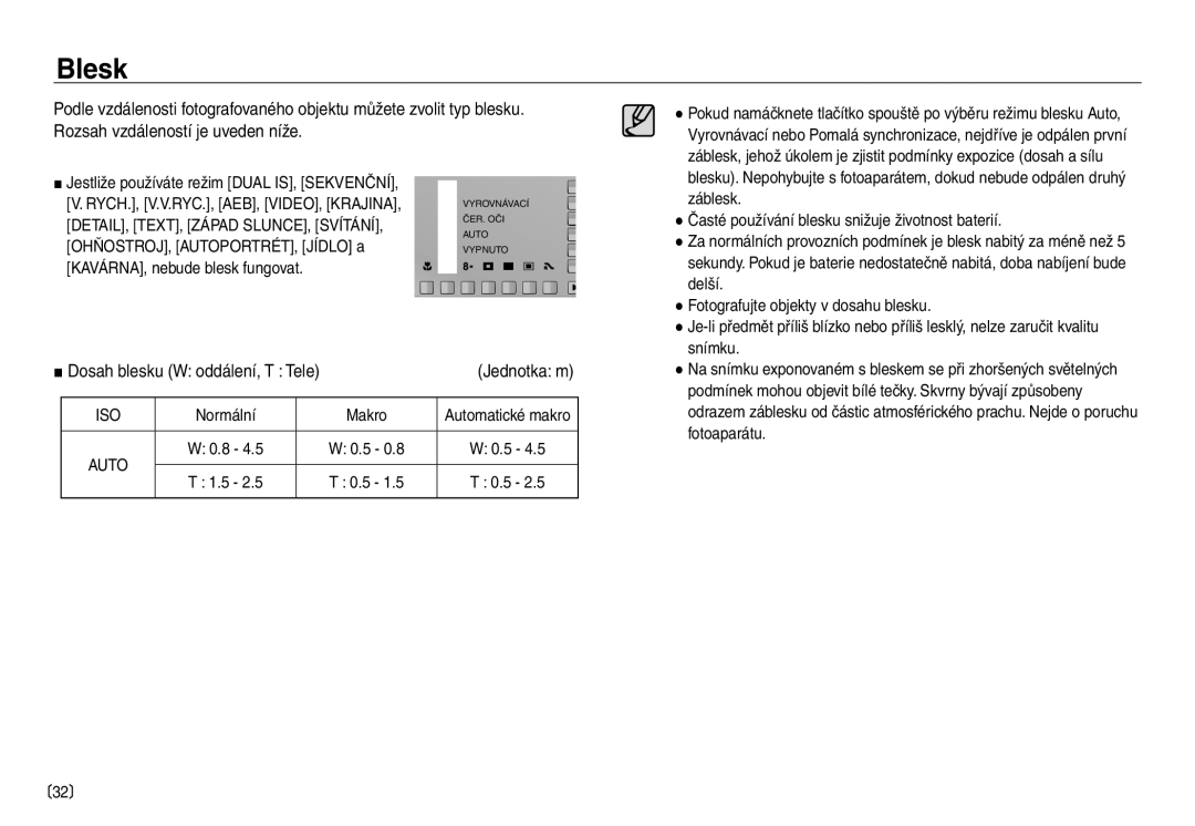 Samsung EC-NV30ZBDA/E3, EC-NV30ZSDA/E3 manual Blesk 