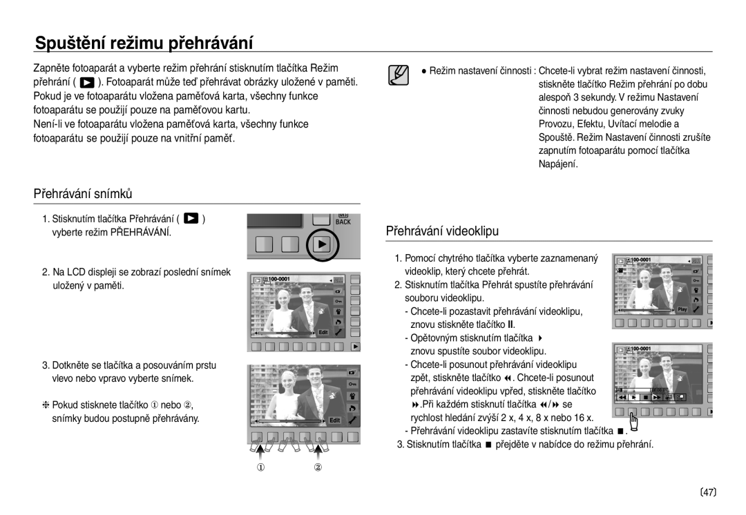 Samsung EC-NV30ZSDA/E3, EC-NV30ZBDA/E3 manual Spuštění režimu přehrávání, Přehrávání snímků, Přehrávání videoklipu 