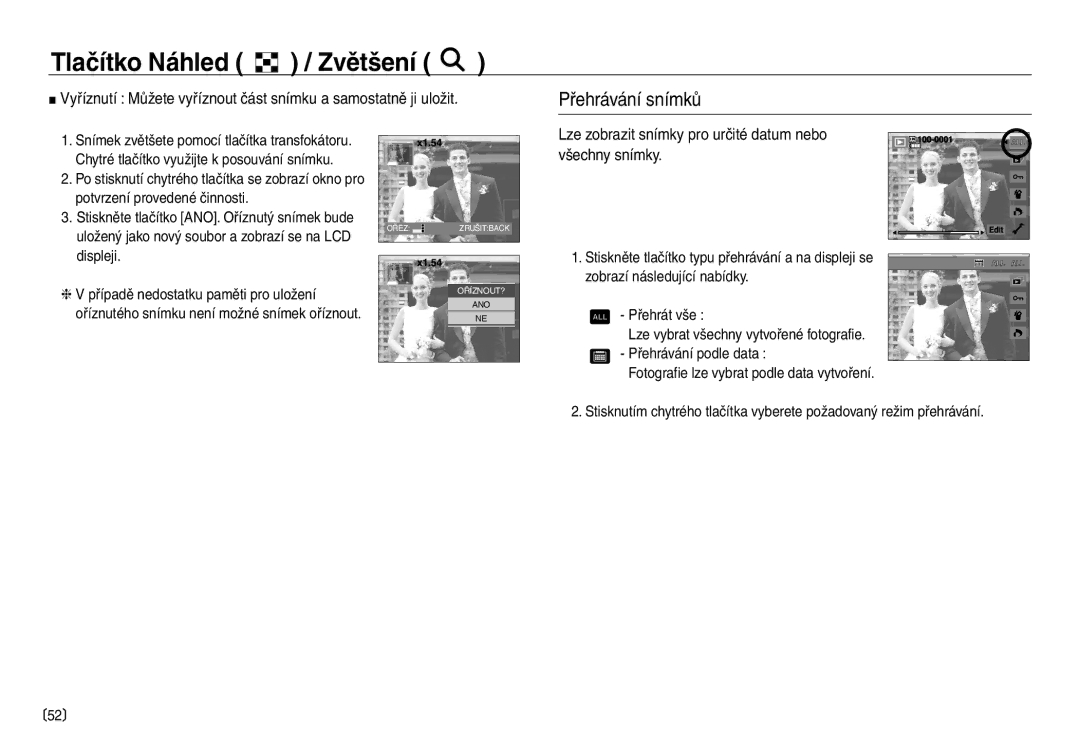 Samsung EC-NV30ZBDA/E3, EC-NV30ZSDA/E3 manual Přehrávání snímků, Lze zobrazit snímky pro určité datum nebo všechny snímky 