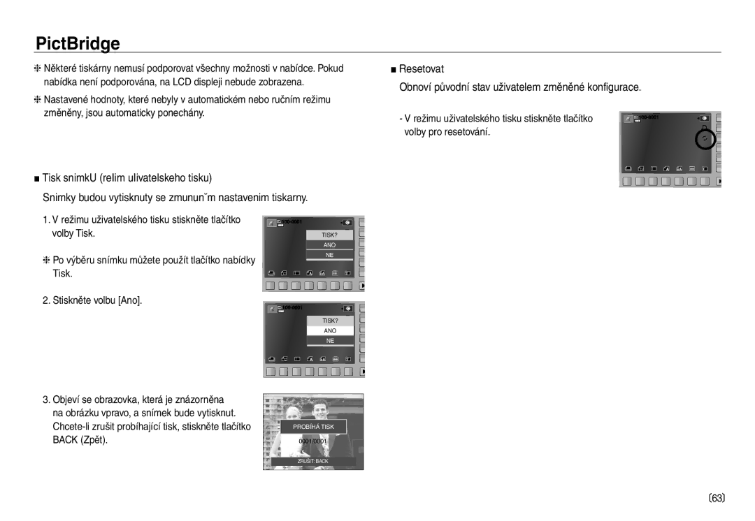 Samsung EC-NV30ZSDA/E3, EC-NV30ZBDA/E3 manual Resetovat Obnoví původní stav uživatelem změněné konfigurace 