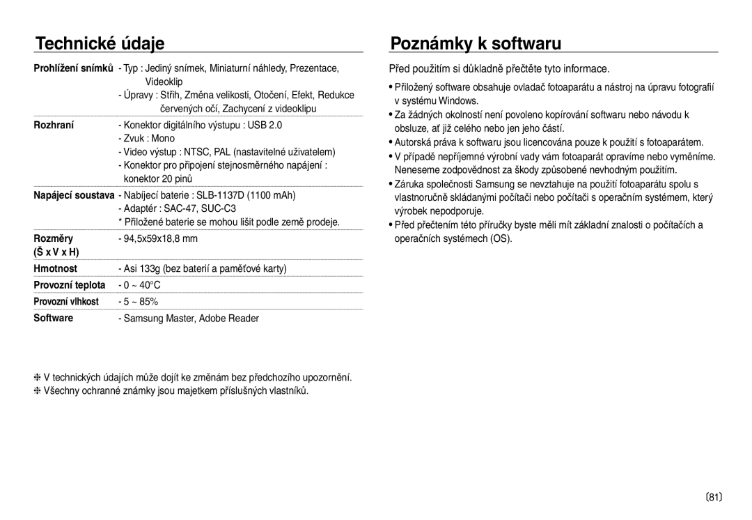 Samsung EC-NV30ZSDA/E3, EC-NV30ZBDA/E3 manual Poznámky k softwaru, Před použitím si důkladně přečtěte tyto informace 