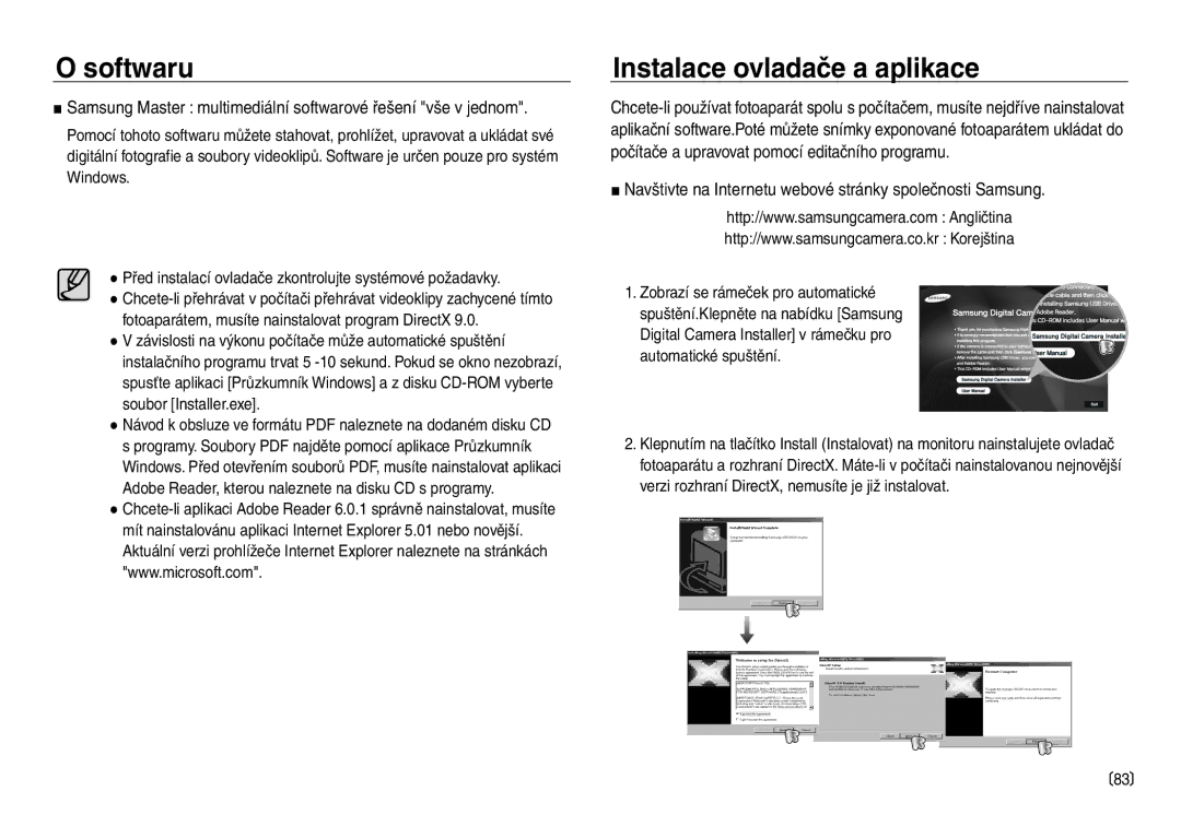 Samsung EC-NV30ZSDA/E3 manual Instalace ovladače a aplikace, Navštivte na Internetu webové stránky společnosti Samsung 