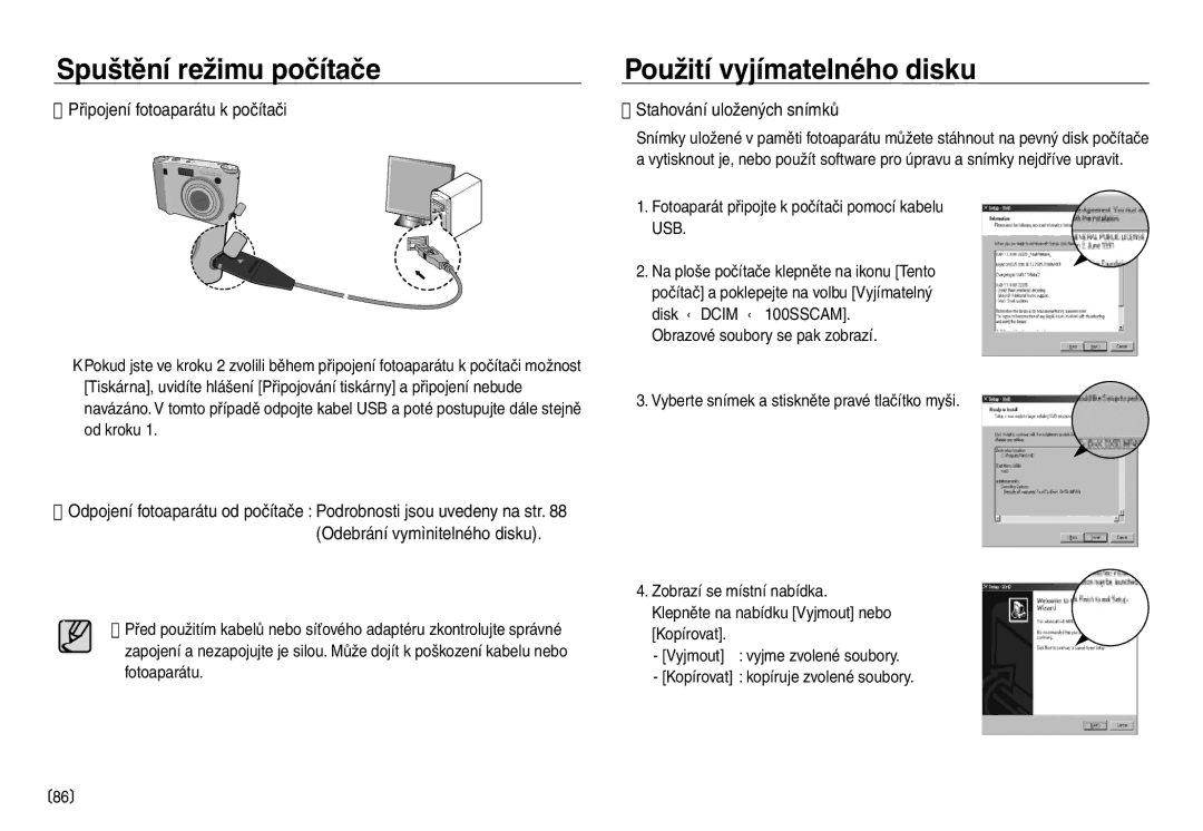 Samsung EC-NV30ZBDA/E3, EC-NV30ZSDA/E3 manual Použití vyjímatelného disku, Stahování uložených snímků 