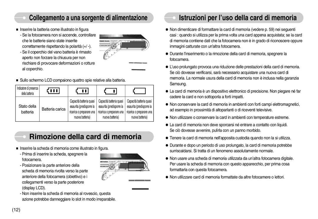 Samsung EC-NV3ZZSBA/IT, EC-NV3ZZBBC/E2 manual Rimozione della card di memoria, Istruzioni per l’uso della card di memoria 