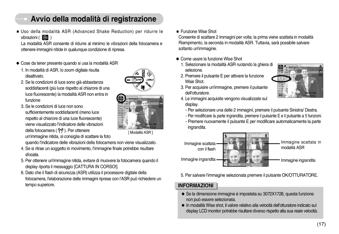 Samsung EC-NV3ZZBBC/E2, EC-NV3ZZSBA/E1, EC-NV3ZZBBD/E1, EC-NV3ZZSBA/DE, EC-NV3ZZSBA/IT, EC-NV3ZZBBJ/E1 manual Modalità ASR 