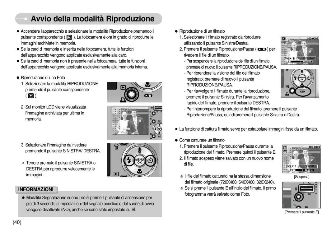 Samsung EC-NV3ZZBBJ/E1, EC-NV3ZZBBC/E2, EC-NV3ZZSBA/E1, EC-NV3ZZBBD/E1 Avvio della modalità Riproduzione, Riproduzione/Pausa 