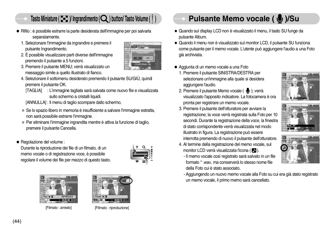 Samsung EC-NV3ZZBBC/E2, EC-NV3ZZSBA/E1, EC-NV3ZZBBD/E1, EC-NV3ZZSBA/DE, EC-NV3ZZSBA/IT manual Pulsante Memo vocale /Su 