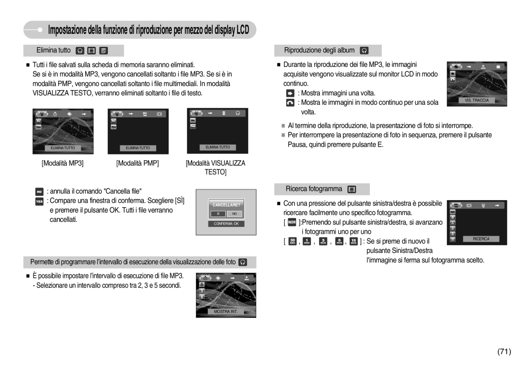 Samsung EC-NV3ZZBBC/E2, EC-NV3ZZSBA/E1, EC-NV3ZZBBD/E1, EC-NV3ZZSBA/DE, EC-NV3ZZSBA/IT manual Modalità MP3 Modalità PMP 