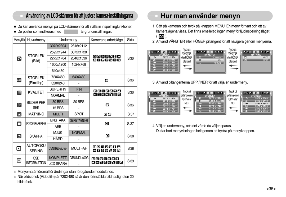 Samsung EC-NV3ZZBBC/E2, EC-NV3ZZSBA/E1, EC-NV3ZZSBA/DE, EC-NV3ZZBBB/E2, EC-NV3ZZBBG/E2, EC-NV3ZZBBA/FI Hur man använder menyn 