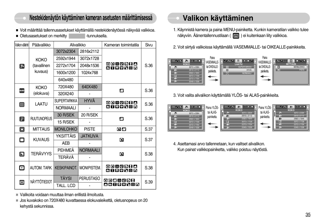 Samsung EC-NV3ZZBBC/E2, EC-NV3ZZSBA/E1, EC-NV3ZZSBA/DE, EC-NV3ZZBBB/E2, EC-NV3ZZBBG/E2, EC-NV3ZZBBA/FI Valikon käyttäminen 