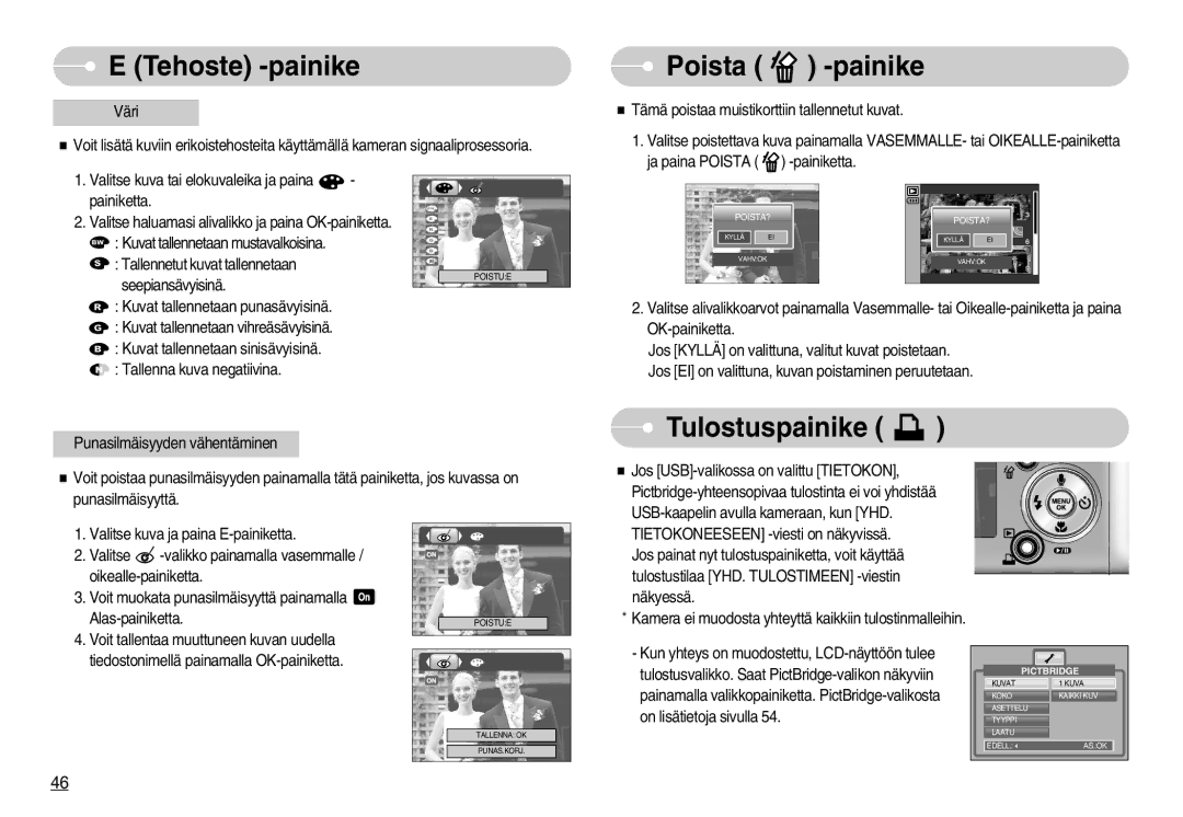 Samsung EC-NV3ZZSBA/DE, EC-NV3ZZBBC/E2, EC-NV3ZZSBA/E1, EC-NV3ZZBBB/E2, EC-NV3ZZBBG/E2 manual Poista -painike, Tulostuspainike 