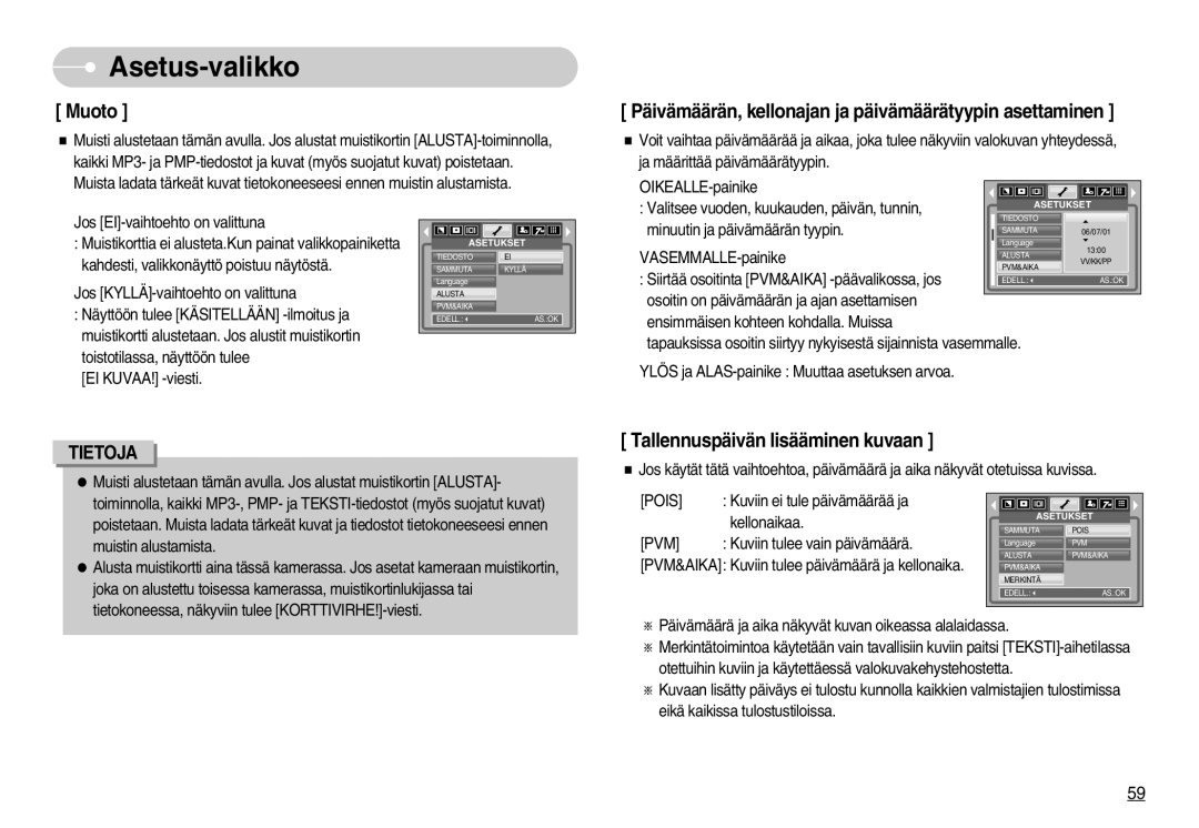 Samsung EC-NV3ZZSBA/E2 Muoto, Päivämäärän, kellonajan ja päivämäärätyypin asettaminen, Tallennuspäivän lisääminen kuvaan 