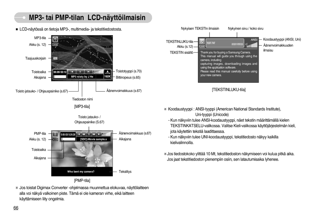 Samsung EC-NV3ZZBBG/E2, EC-NV3ZZBBC/E2, EC-NV3ZZSBA/E1, EC-NV3ZZSBA/DE, EC-NV3ZZBBB/E2 MP3- tai PMP-tilan LCD-näyttöilmaisin 