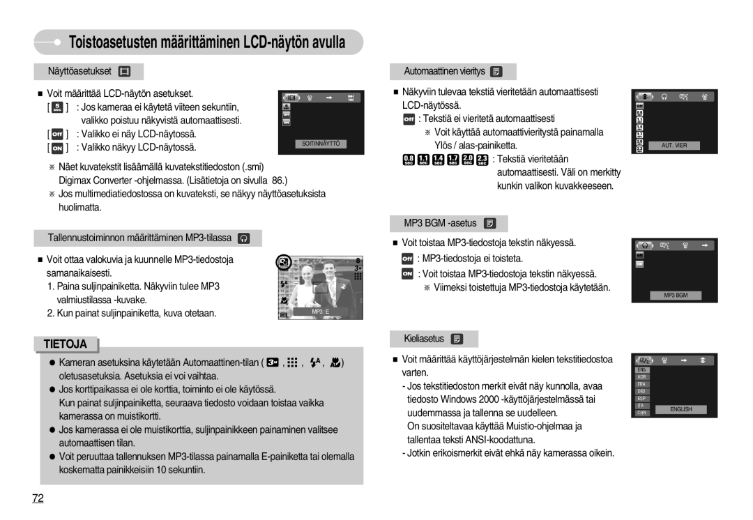 Samsung EC-NV3ZZSBA/E1, EC-NV3ZZBBC/E2, EC-NV3ZZSBA/DE, EC-NV3ZZBBB/E2, EC-NV3ZZBBG/E2 manual Automaattisesti. Väli on merkitty 