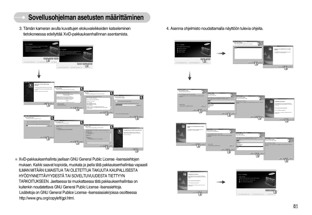 Samsung EC-NV3ZZSBA/E1, EC-NV3ZZBBC/E2, EC-NV3ZZSBA/DE, EC-NV3ZZBBB/E2 manual Sovellusohjelman asetusten määrittäminen 