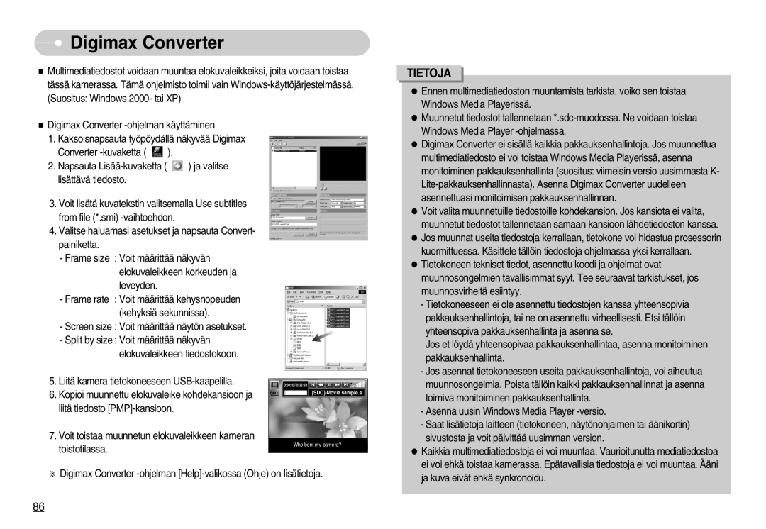 Samsung EC-NV3ZZSBA/E2, EC-NV3ZZBBC/E2, EC-NV3ZZSBA/E1, EC-NV3ZZSBA/DE, EC-NV3ZZBBB/E2, EC-NV3ZZBBG/E2 manual Digimax Converter 