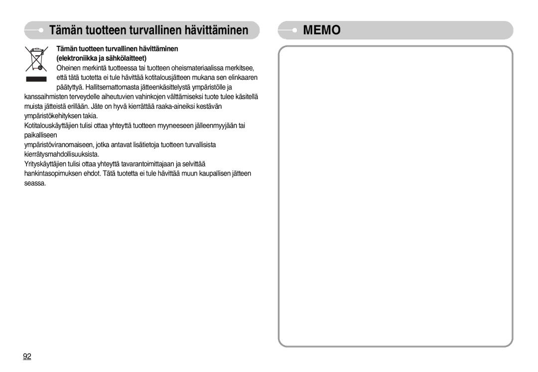 Samsung EC-NV3ZZBBB/E2, EC-NV3ZZBBC/E2, EC-NV3ZZSBA/E1, EC-NV3ZZSBA/DE, EC-NV3ZZBBG/E2, EC-NV3ZZBBA/FI, EC-NV3ZZSBA/E2 Memo 