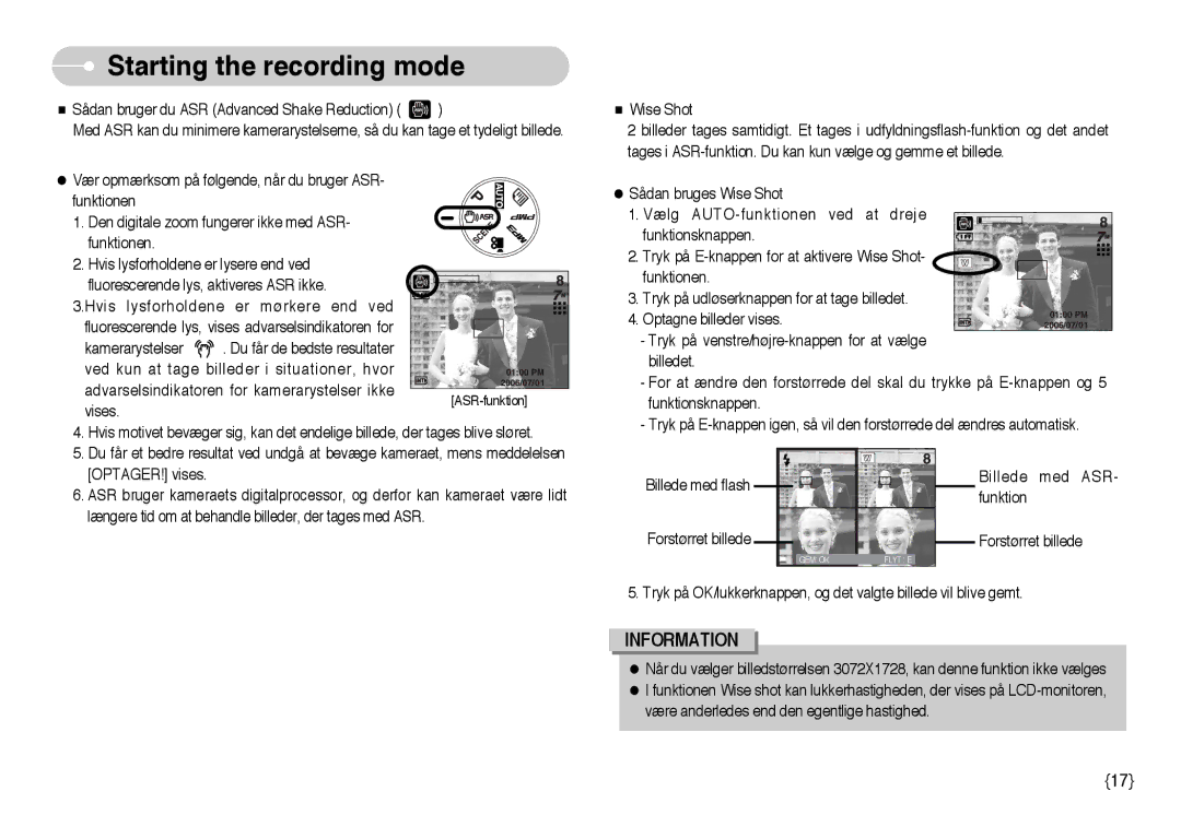 Samsung EC-NV3ZZBBC/E2, EC-NV3ZZSBA/E1, EC-NV3ZZSBA/DE, EC-NV3ZZBBB/E2, EC-NV3ZZBBG/E2 manual Starting the recording mode 