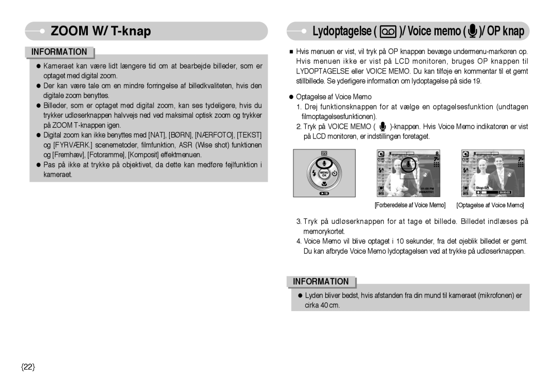 Samsung EC-NV3ZZBBA/FI, EC-NV3ZZBBC/E2, EC-NV3ZZSBA/E1, EC-NV3ZZSBA/DE, EC-NV3ZZBBB/E2 Lydoptagelse / Voice memo / OP knap 