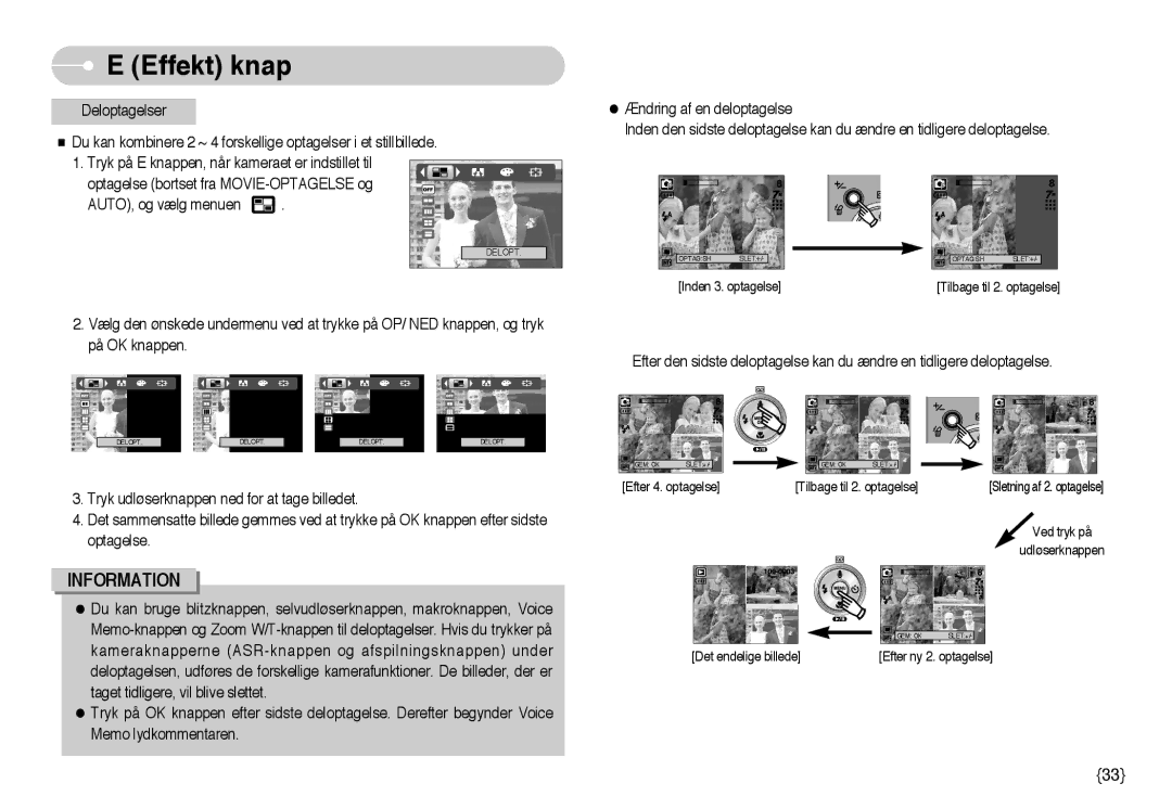 Samsung EC-NV3ZZBBD/E2, EC-NV3ZZBBC/E2, EC-NV3ZZSBA/E1, EC-NV3ZZSBA/DE, EC-NV3ZZBBB/E2 manual Ved tryk på udløserknappen 