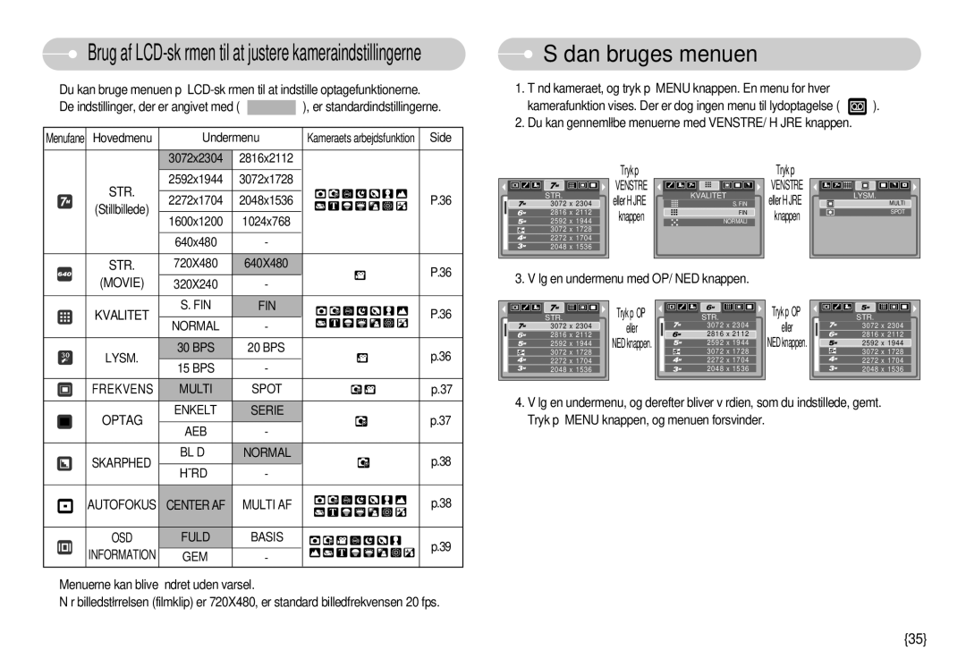 Samsung EC-NV3ZZBBC/E2, EC-NV3ZZSBA/E1, EC-NV3ZZSBA/DE, EC-NV3ZZBBB/E2, EC-NV3ZZBBG/E2, EC-NV3ZZBBA/FI Sådan bruges menuen 