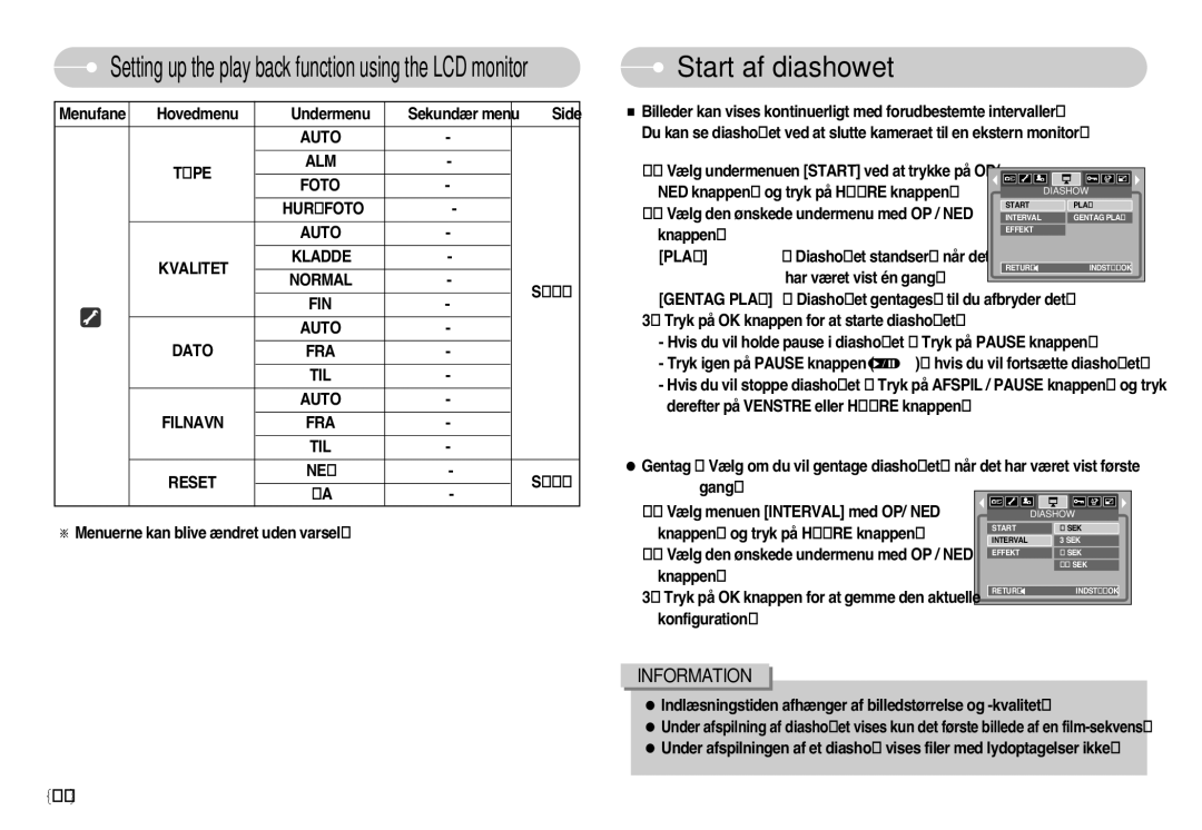 Samsung EC-NV3ZZBBG/E2, EC-NV3ZZBBC/E2, EC-NV3ZZSBA/E1, EC-NV3ZZSBA/DE, EC-NV3ZZBBB/E2 manual Start af diashowet, Gentag Play 