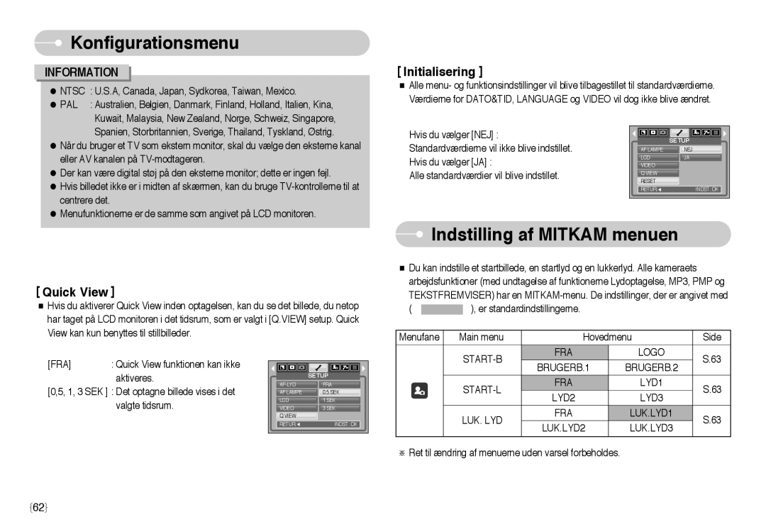 Samsung EC-NV3ZZBBC/E2, EC-NV3ZZSBA/E1, EC-NV3ZZSBA/DE, EC-NV3ZZBBB/E2 manual Indstilling af Mitkam menuen, START-B FRA Logo 