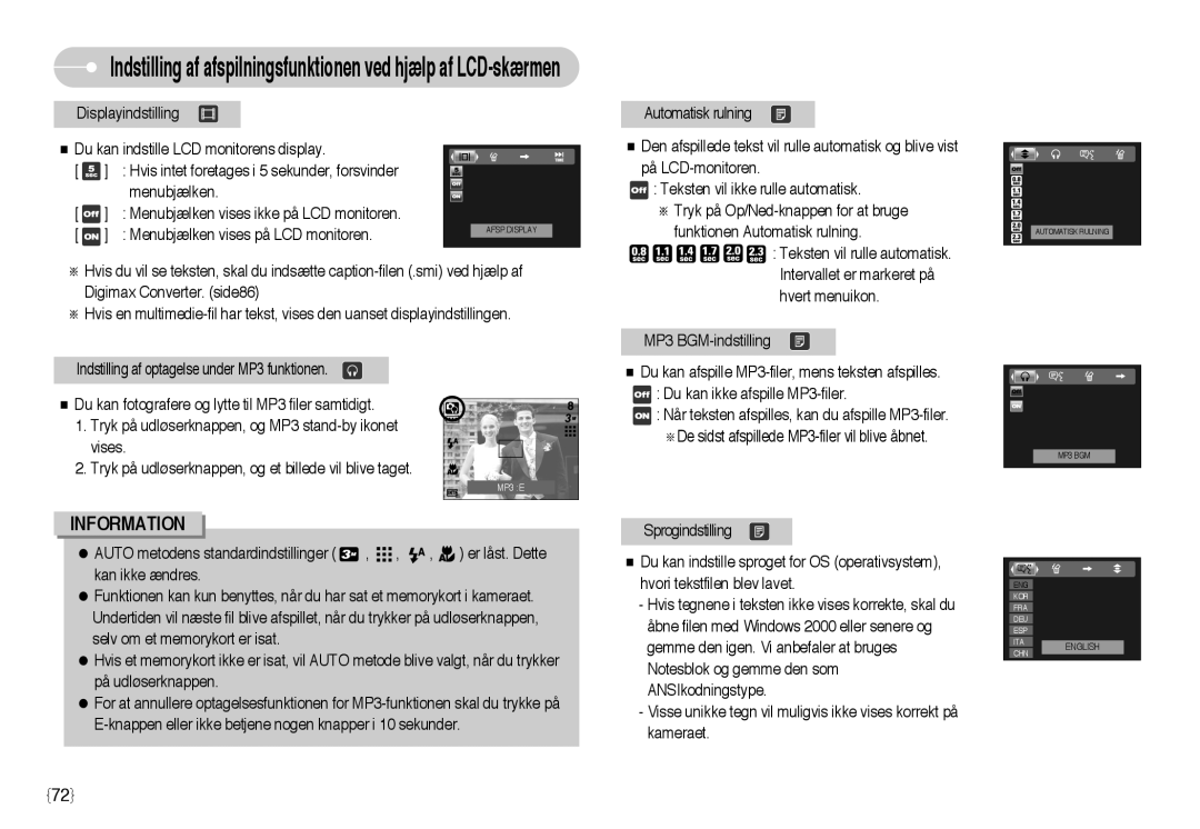 Samsung EC-NV3ZZSBA/E1, EC-NV3ZZBBC/E2, EC-NV3ZZSBA/DE, EC-NV3ZZBBB/E2 manual Indstilling af optagelse under MP3 funktionen 